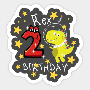 Youth 2 Year Old Shirt 2nd Birthday Boy T Rex Dinosaur Astronaut Sticker